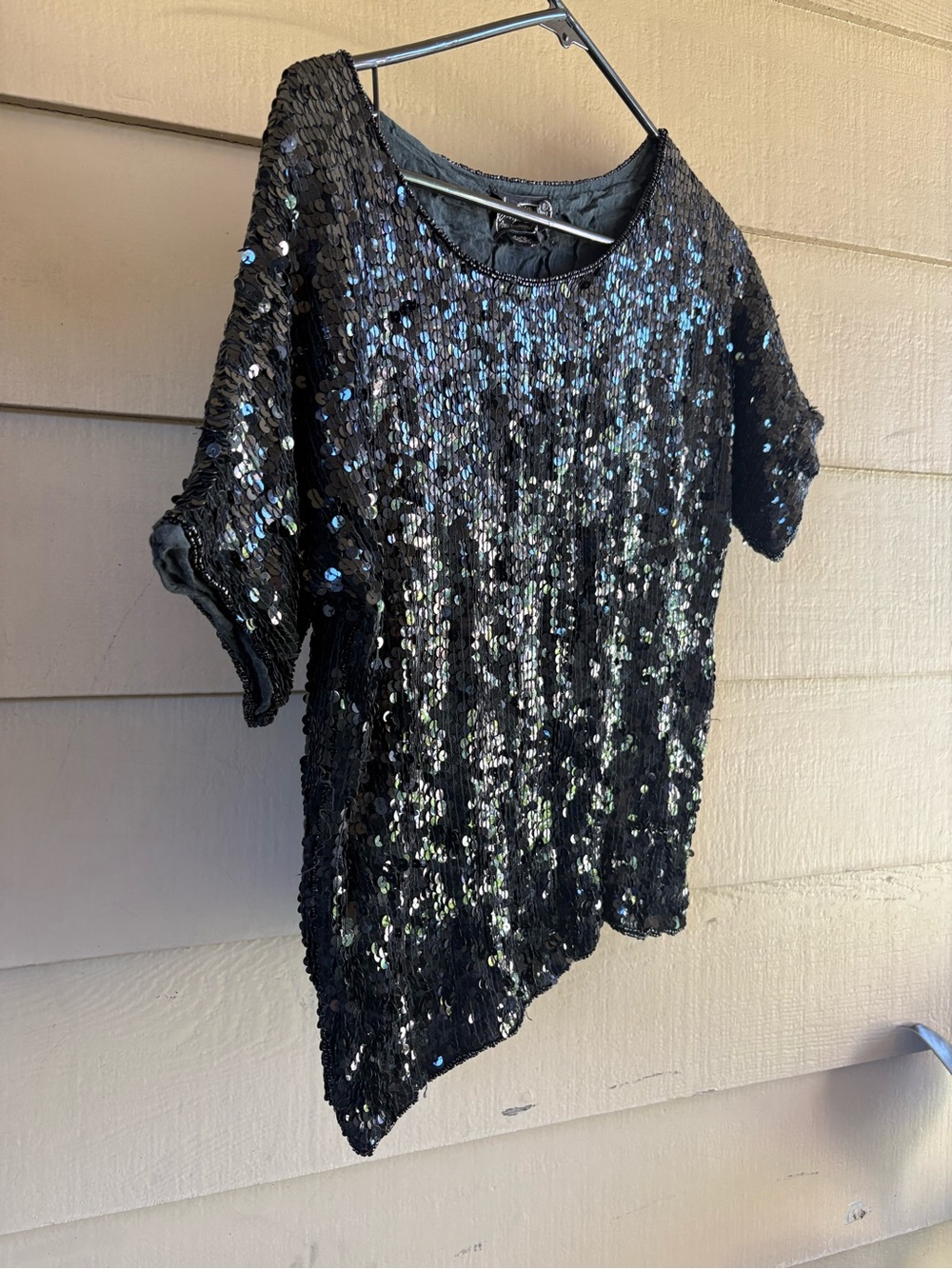 Black Sequin Short Sleeve Women's Top